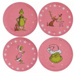 Set of 4 Pink Melamine Grinch Plates